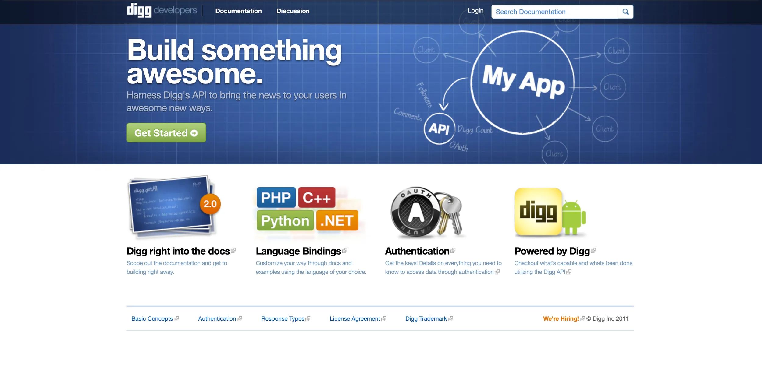 Digg developer portal with API documentation and application resources.